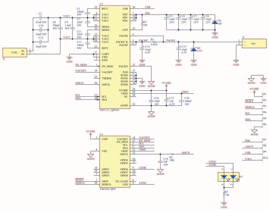 TS51111 EVM, Evaluation Kit for TS51111 High Efficiency Synchronous Rectifier and Charging IC for Wireless Power Applications