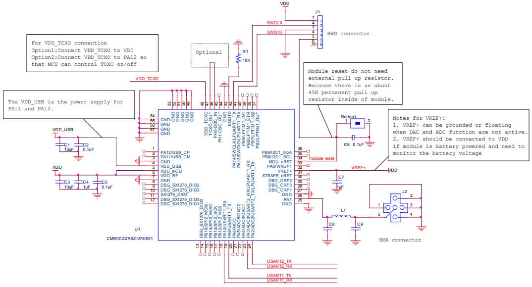 CMWX1ZZABZ-078 RF Transceiver - Application Circuit