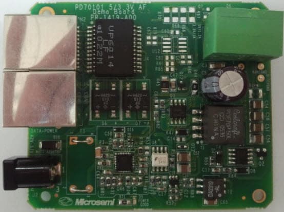 PD70101EVB15F, IEEE802.3 Type 1 PD Evaluation Board based on PD70101 Controlling an 5V/2.6A output Isolated Flyback Converter