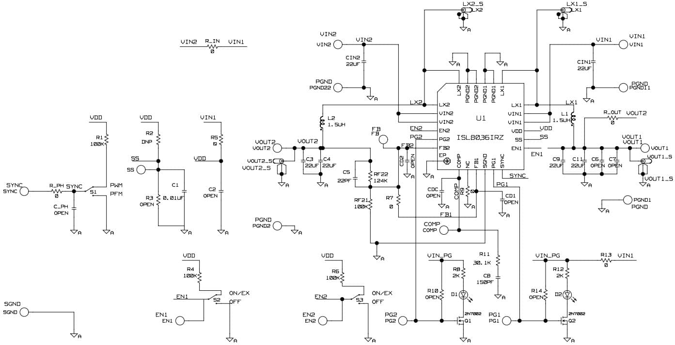 ISL8036CRSHEVAL1Z, Evaluation Kit for ISL8036 6A Current Sharing Low Quiescent Current, High-Efficiency Synchronous Buck Regulator