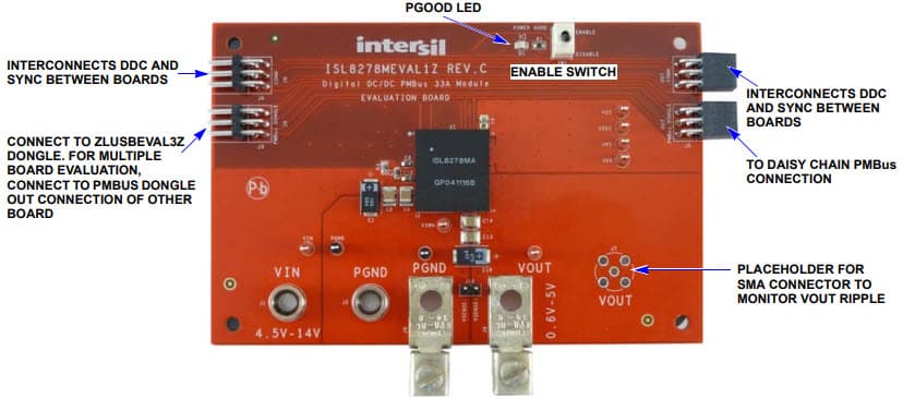 ISL8278MEVAL1Z, Evaluation Board for ISL8278M 33A Step-Down DC/DC Power Supply Module