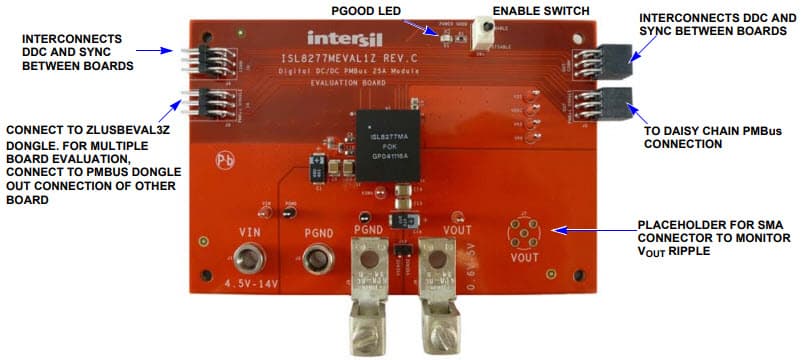 ISL8277MEVAL1Z, Evaluation Board for ISL8277M 25A Step-Down DC/DC Power Supply Module