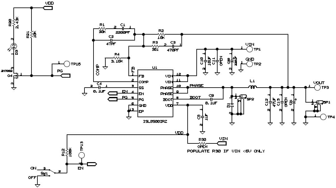 ISL85001EVAL1Z, Evaluation Board for ISL85001 1A Standard Buck PWM Regulator