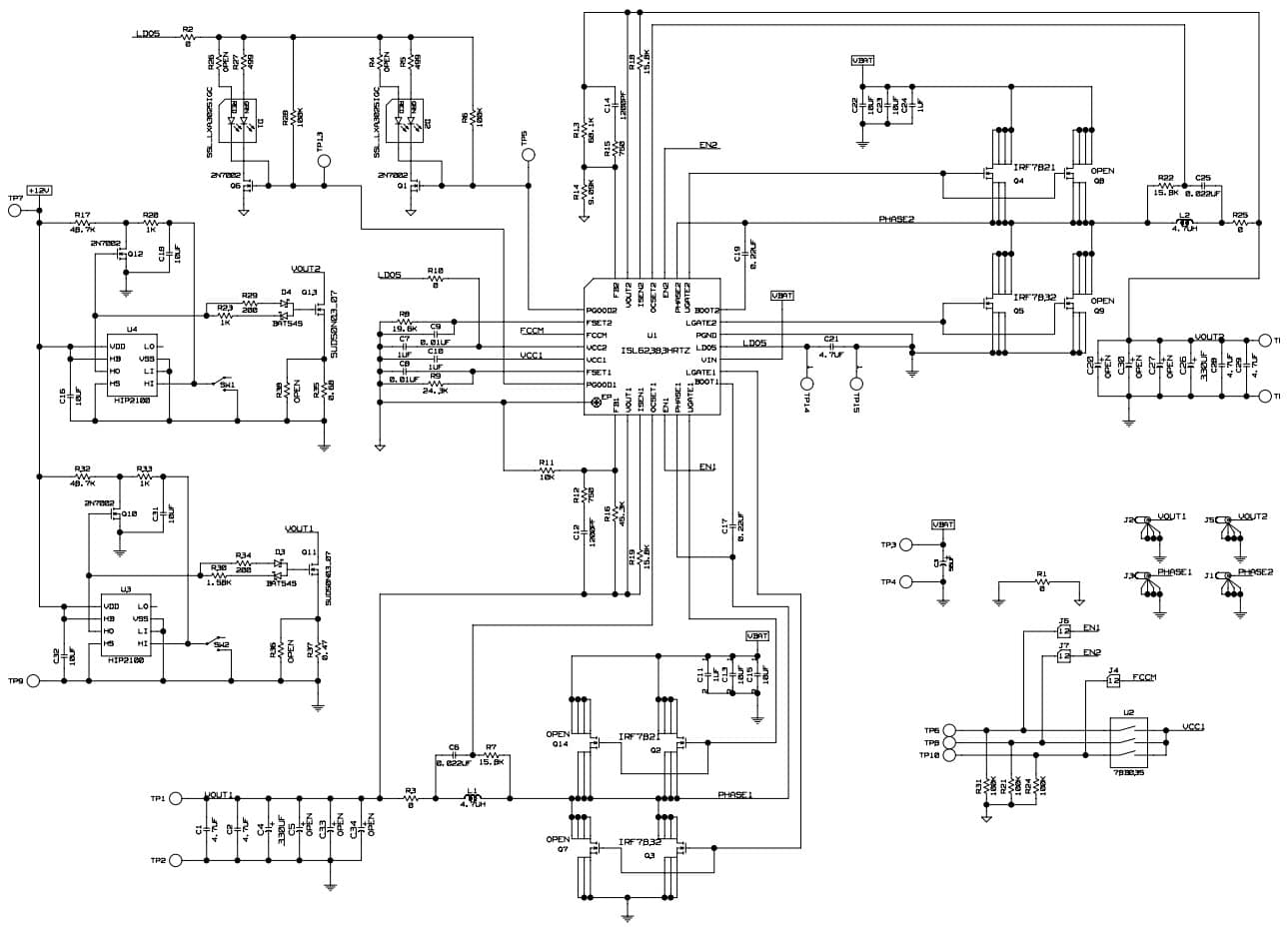 ISL62383LOEVAL1Z, Evaluation Board for ISL62383 3.3V/8A, 5V/8A, 5V/100mA Triple-Output System Power Supply Controller