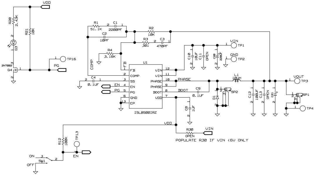 ISL8500EVAL1Z, Evaluation Board for ISL8500 2A Standard Buck PWM Regulator