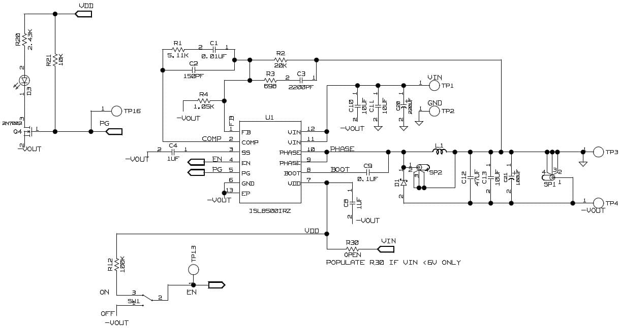 ISL8500EVAL2Z, Evaluation Board for ISL8500 2A Negative Output Buck-Boost Converter