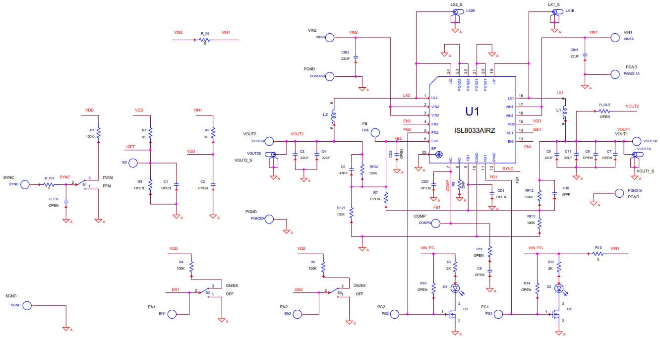 ISL8033AEVAL1Z, Evaluation Board for ISL8033A 3A Dual Low Quiescent Current, High-Efficiency Synchronous Buck Regulator