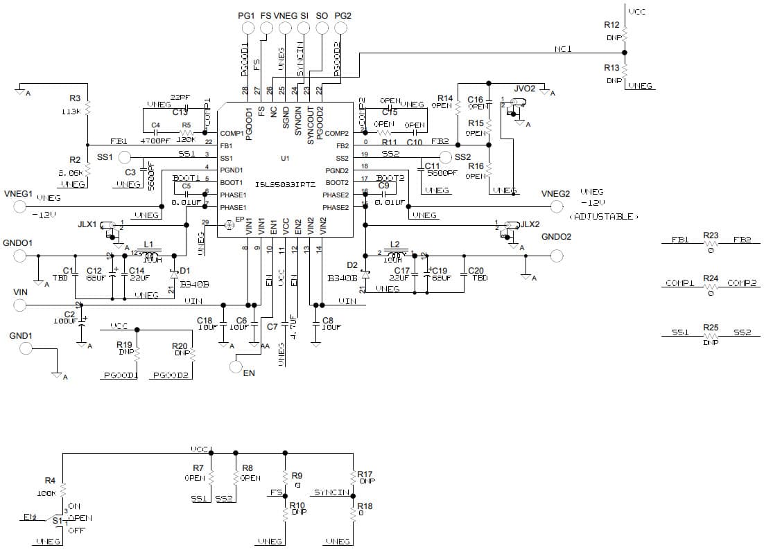 ISL85033-12VEVAL3Z, Wide VIN Negative VOUT Buck-Boost Regulator Evaluation Kit with Up to 5A Output Current