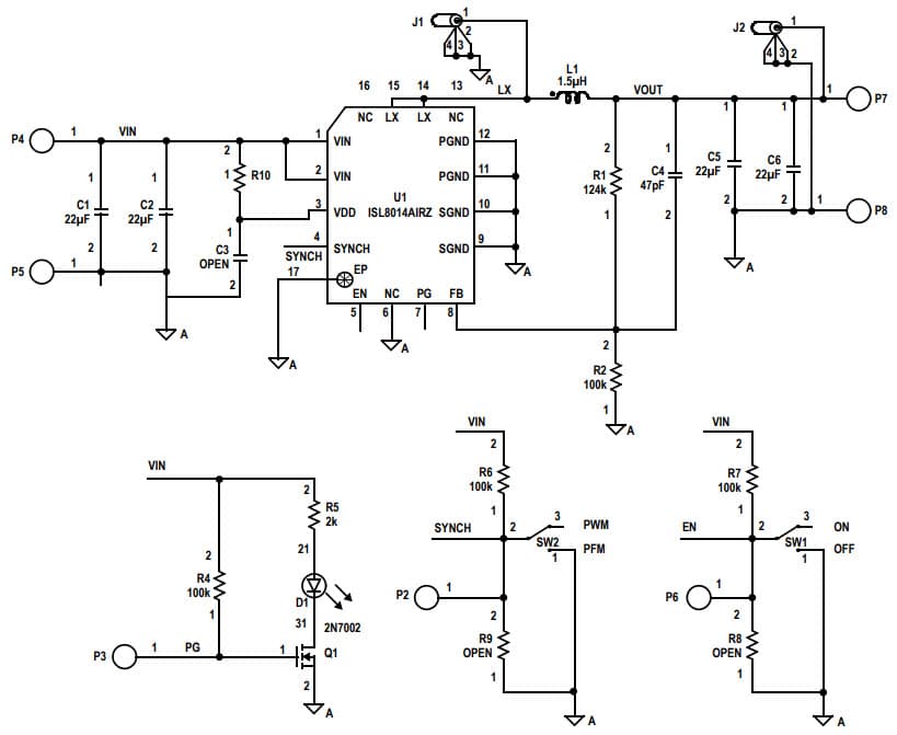 ISL8014AEVAL2Z, 4A Low Quiescent Current Evaluation Board for ISL8014A 1MHz High-Efficiency Synchronous Buck Regulator, 3-Phase Module with HIP2103/4 Drivers