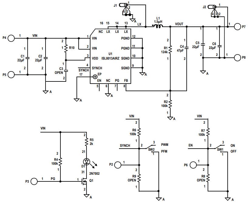 ISL8013AEVAL2Z, 3A Low Quiescent Current Evaluation Board for ISL8013A 1MHz High-Efficiency Synchronous Buck Regulator