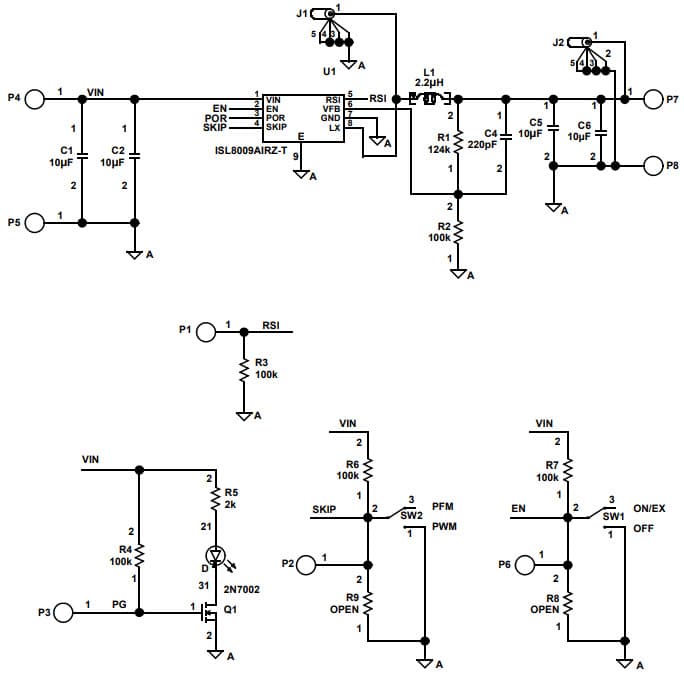 ISL8009AEVAL1Z, Evaluation Board for ISL8009A 1.5A Synchronous Buck Regulator with Integrated MOSFETs