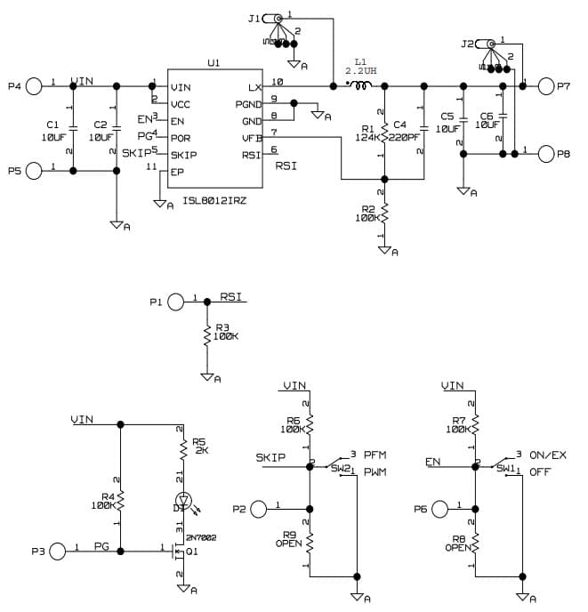 ISL8012EVAL1Z, 2A Low Quiescent Current Evaluation Board for ISL8012 1MHz High Efficiency Synchronous Buck Regulator