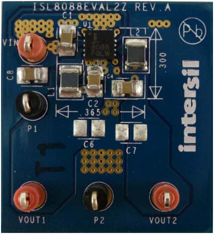 ISL8088EVAL2Z, Dual 800mA Low Quiescent Current Evaluation Board for ISL8088 2.25 MHz High-Efficiency Synchronous Buck Regulator