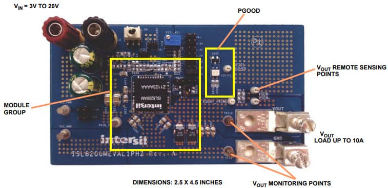 ISL8200AMEV1PHZ, Evaluation Board for ISL8200AM 10A Step-Down Current Module