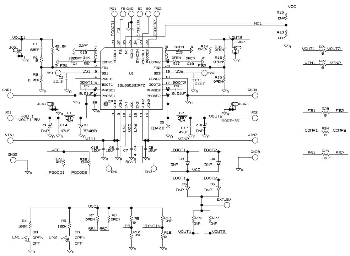 ISL85033CRSHEVAL1Z, Wide VIN Current Sharing Standard Buck Regulator Evaluation Kit with 6A Output Current