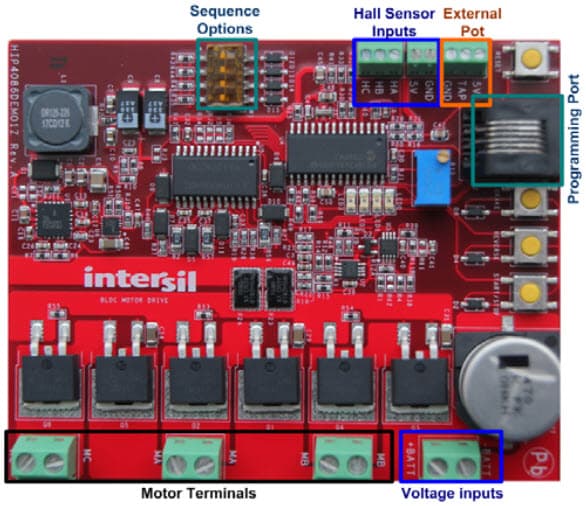 HIP4086DEMO1Z, Demonstration Board for HIP4086 3-Phase BLDC Motor Drive