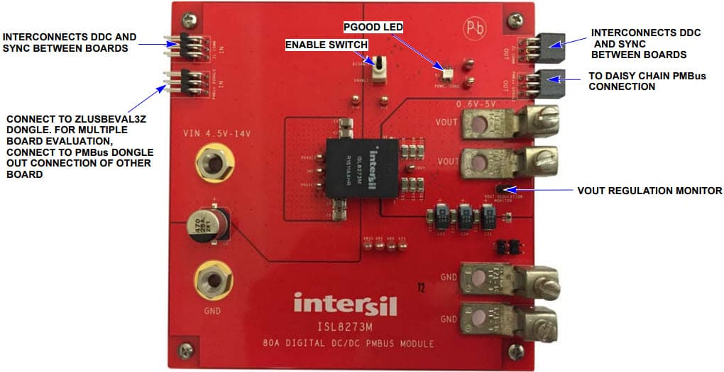 LSL8273MEVAL1Z, Evaluation Board for ISL8273M 80A Step-Down DC/DC Power Supply