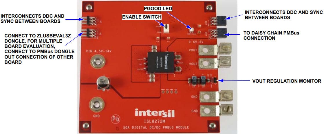 LSL8272MEVAL1Z, Evaluation Board for ISL8272M 50A Step-Down DC/DC Power Supply