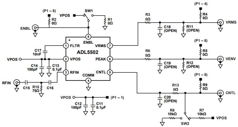 ADL5502-EVALZ, Evaluation Board for ADL5502 450 MHz to 6000 MHz Crest Factor Detector