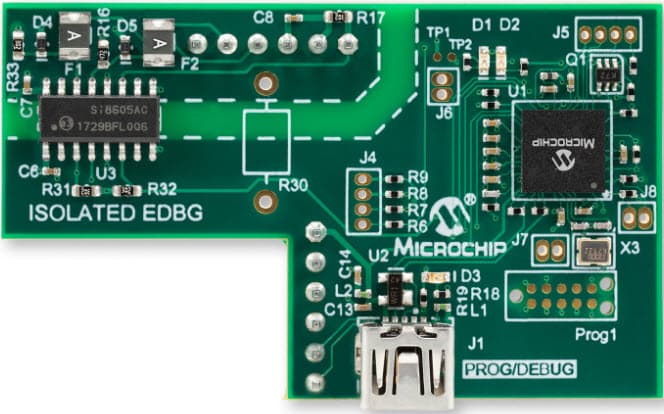 AC320202, Isolated EDBG Embedded Debugger Card Interface for MCHV based on MA320207 ATSAME54 32-Bit ARM Cortex-M4F Motor Control PIM