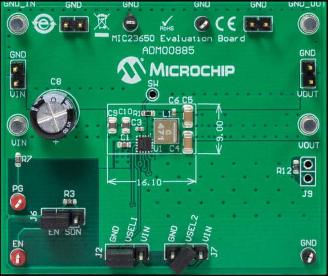 ADM00885, MIC23650 6A Synch Buck Regulator Evaluation Board