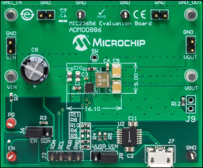 ADM00886, MIC23656 6A Synch Buck Regulator Evaluation Board