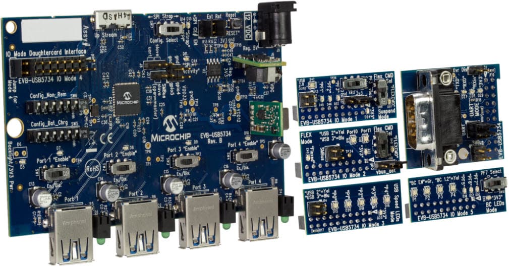 EVB-USB5734, USB 3.1 Gen1 Controller Hub Evaluation Board