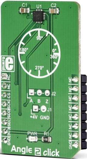 MIKROE-2338, Angle 2 Click Board is a Magnetic Rotational Sensor based on the ultra-fast MA700 Angular Sensor