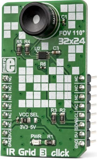 MIKROE-3217, IR Grid 3 Click Board based on MLX90640 Thermal Imaging Sensor