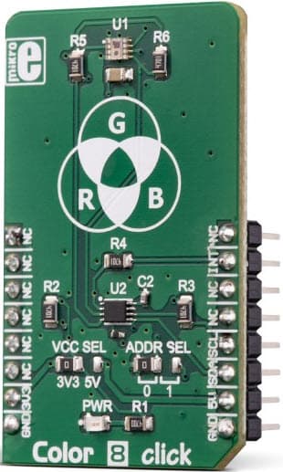 MIKROE-3213, Color 8 Click Board based on BH1749NUC Color Sensor