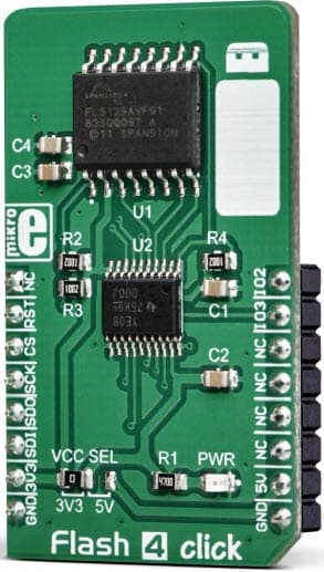 MIKROE-3191, Flash 4 Click Board based on S25FL512S 512 Mbit SPI Flash Memory Module