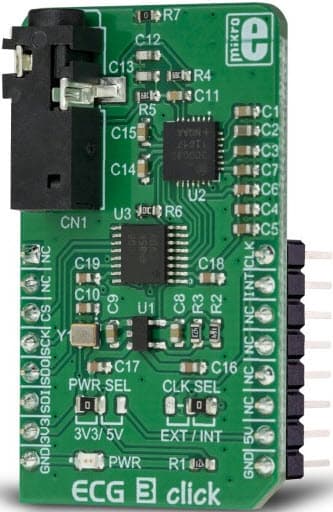 MIKROE-3273, ECG 3 Click Board based on MAX30003 Analog Front End - AFE