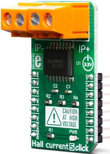 MIKROE-3393, Hall Current 5 Click Board for ACS733 Hall Effect Linear Current Sensor with over-current Fault Detection