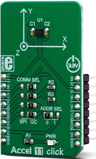 MIKROE-3440, Accel 11 Click Board features BMA456 an Ultra-Low Power 3-Axial Accelerometer Sensor with Embedded Intelligence