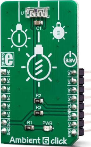 MIKROE-3444, Ambient 6 Click Board for VEML7700 High Accuracy Ambient Light Sensor (ALS) with I2C Interface