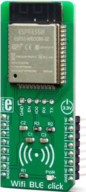 MIKROE-3542, WiFi BLE Click Board provides WiFi and BT/BLE Connectivity for Embedded Application