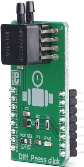 MIKROE-3332, Diff Press Click Board based on MPXV7007DP An Integrated Monolithic Differential Pressure Sensor