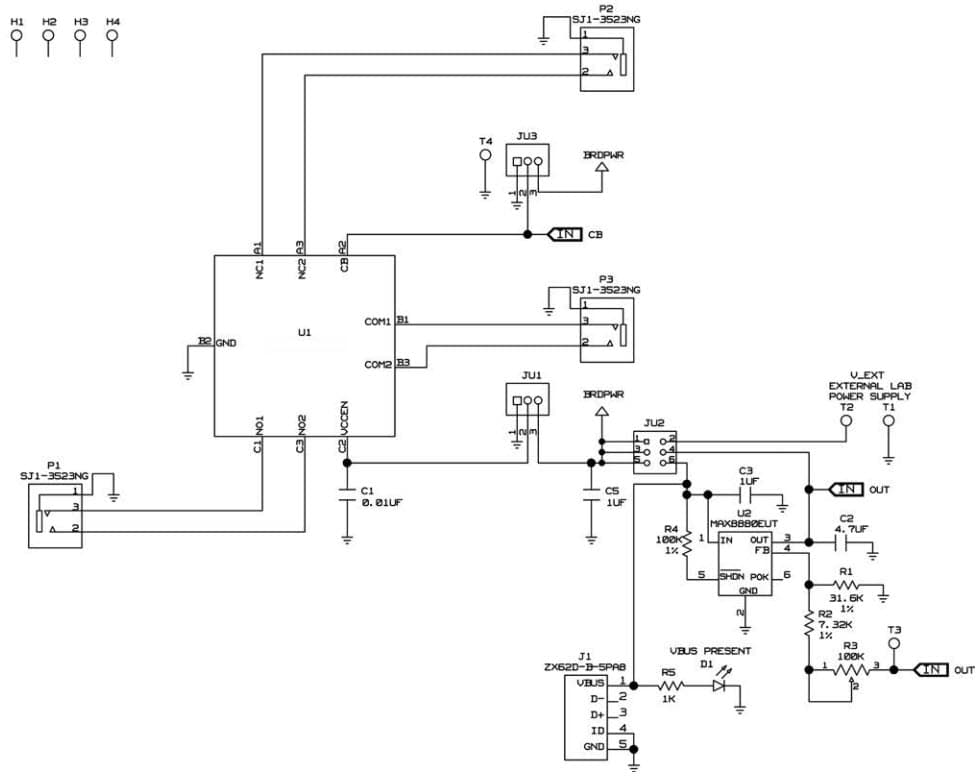 MAX14689EVKIT#, Evaluation Kit for the MAX14689 Ultra-Small, Low-RON, Beyond-the-Rails DPDT Analog Switch