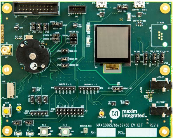 MAX32666EVKIT#, Evaluation Kit for the MAX32666 Low Power ARM Cortex-M4 with FPU-Based Microcontroller w/Bluetooth 5 for Wearables