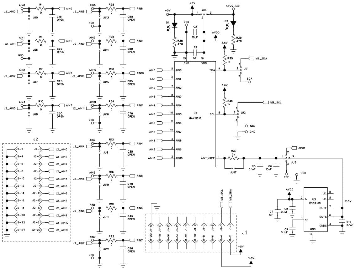 MAX11616EVSYS+, Evaluation System for the MAX11616 12-Channel, I2C, 12-Bit, Low-Power ADC