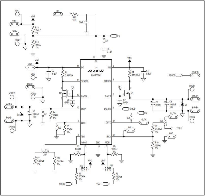 MAX5906EVKIT, Evaluation Kit for the MAX5908EEE Low-Voltage, Dual Hot-Swap Controller and Power Sequencer