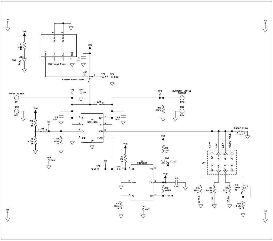 MAX14575CEVKIT#, Evaluation Kit for the MAX14575C 250mA to 2.5A Adjustable Current-Limit Switch