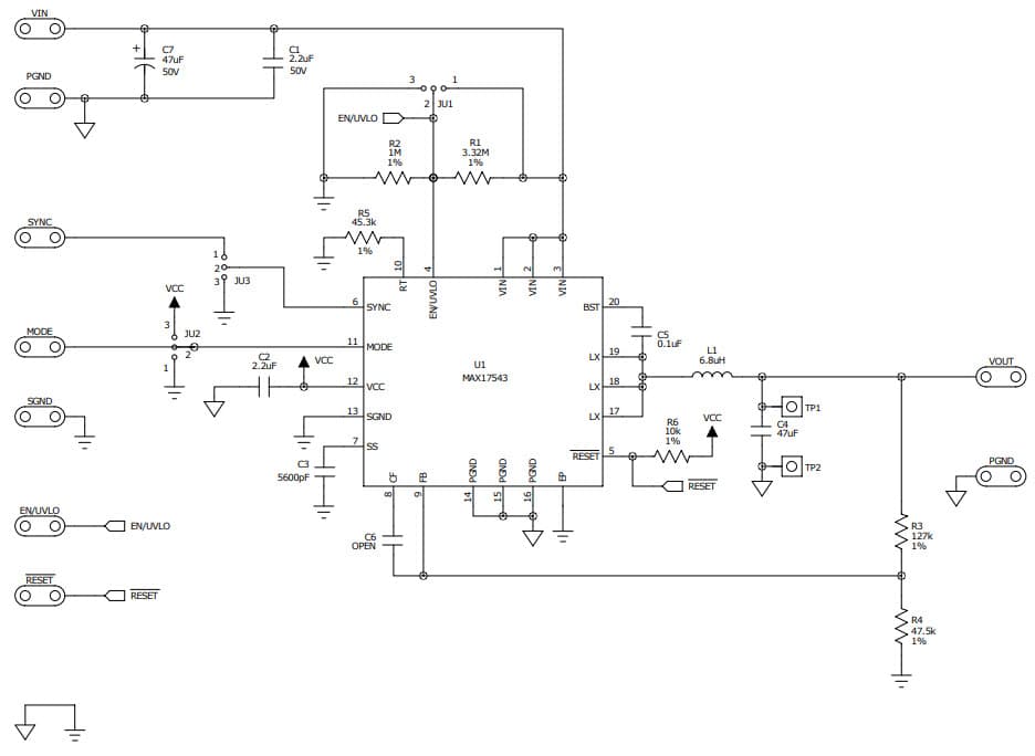 MAX17543EVKITA#, Evaluation Kit for MAX17543 3.3V Output-Voltage, 4.5V-42V, 2.5A, High-Efficiency, Synchronous Step-Down DC-DC Converter