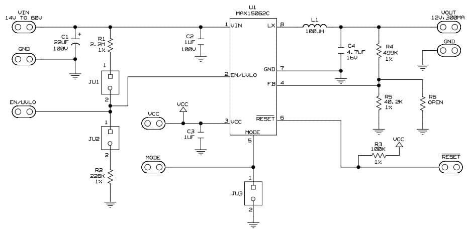 MAX15062C12EVKIT#, Evaluation Kit for MAX15062C 60V, 300mA, Ultra-Small, High-Efficiency, Synchronous Step-Down DC-DC Converter