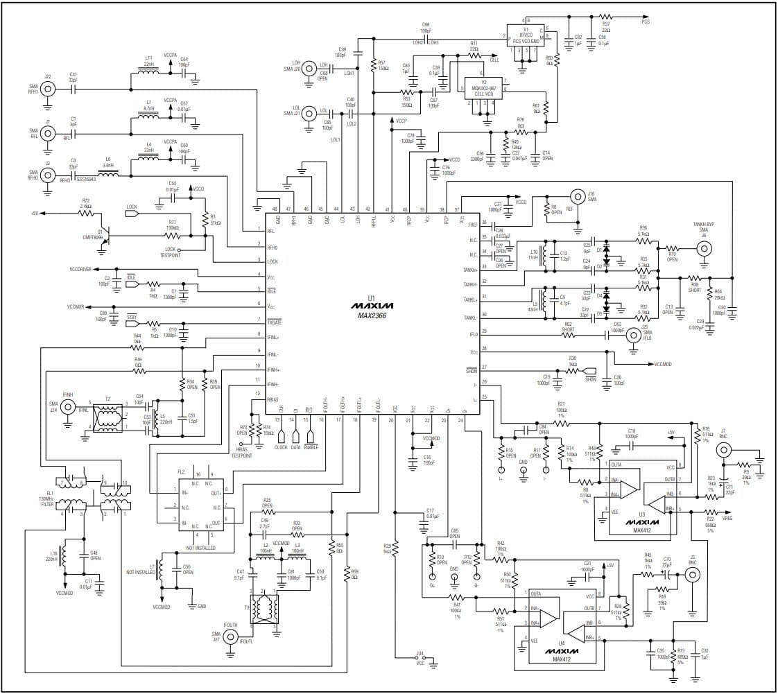 MAX2366EVKIT, Evaluation Kit for the MAX2366 Complete Dual-Band Quadrature Transmitter