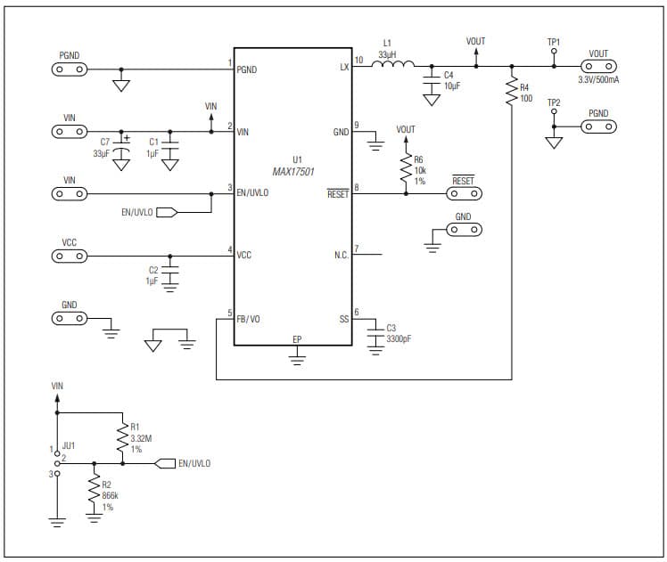 MAX17501ETEVKIT#, Evaluation Kit for the MAX17501E 60V, 500mA, Ultra-Small, High-Efficiency, Synchronous Step-Down DC-DC Converter