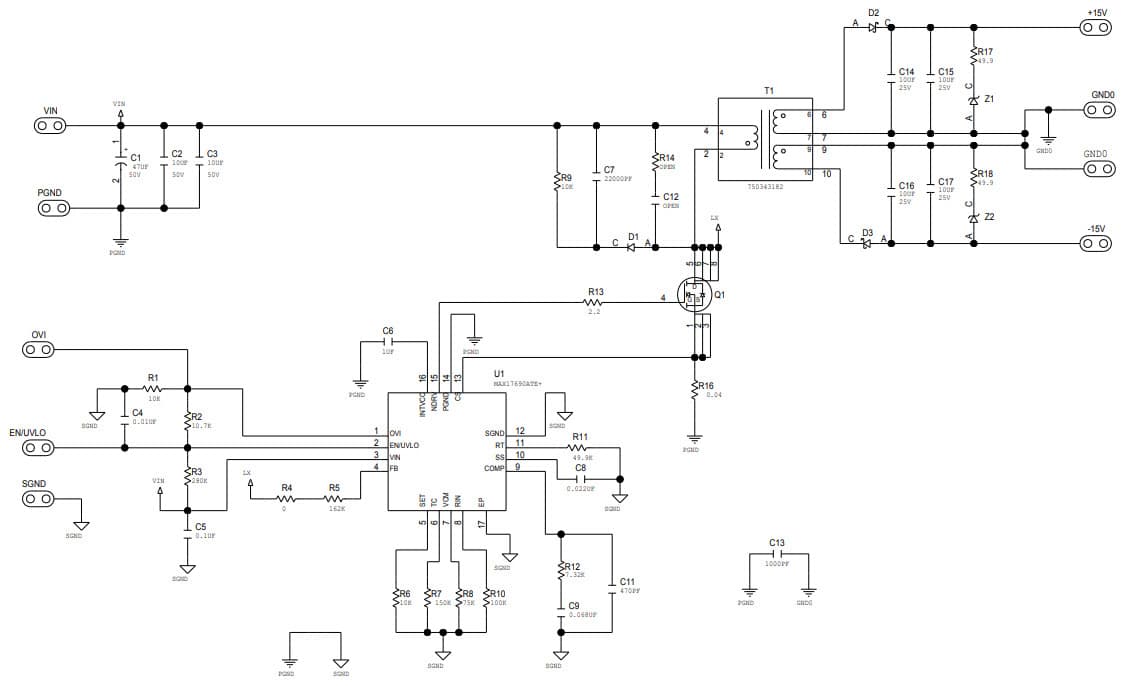 MAX17690EVKITC#, Evaluation Kit for the MAX17690 In Dual-Output Configuration with 60V, No-Opto Isolated Flyback Controller