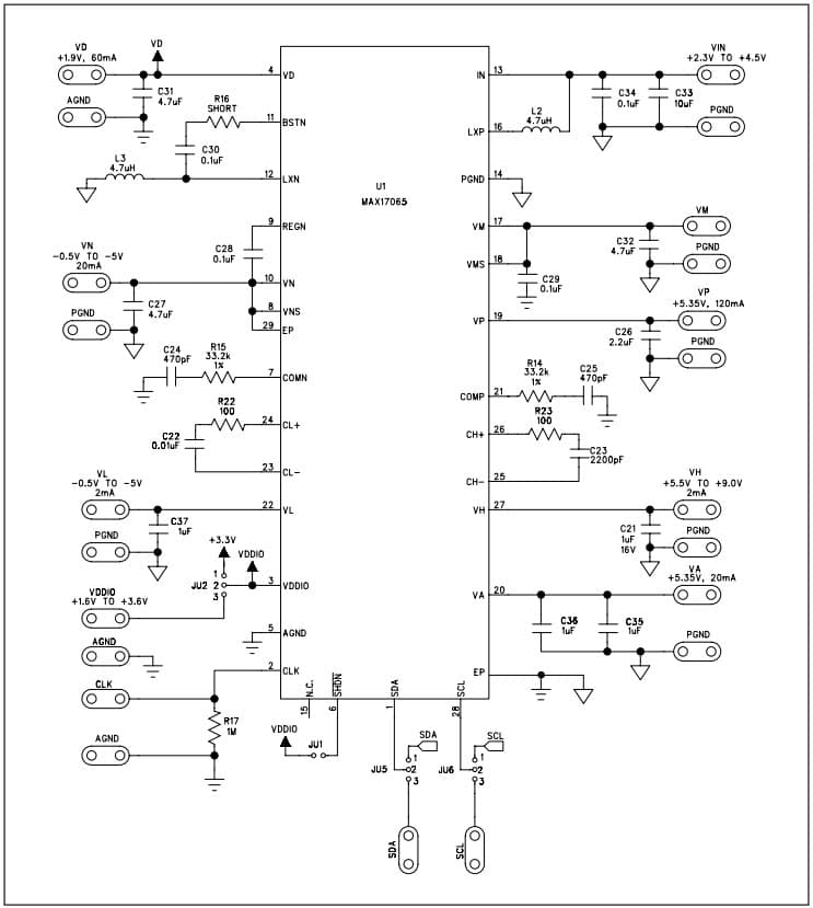 MAX17065EVKIT+, Evaluation Kit for the MAX17065 Dual SMPS Outputs, LDO, and Dual Charge Pumps with I2C Interface for OLED