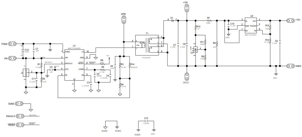 MAX17681AEVKITC#, Evaluation Kit for MAX17681A 4.5V to 42V Input, High-Efficiency, Iso-Buck DC-DC Converter with Isolated +15V or +12V Output Configuration