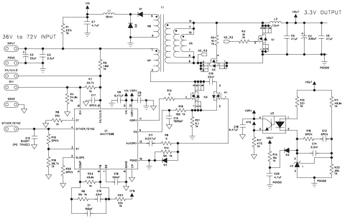 MAX17598EVKIT#, Evaluation Kit for MAX17598 Low-IQ Wide-Input-Range Active-Clamp Current-Mode PWM Controller